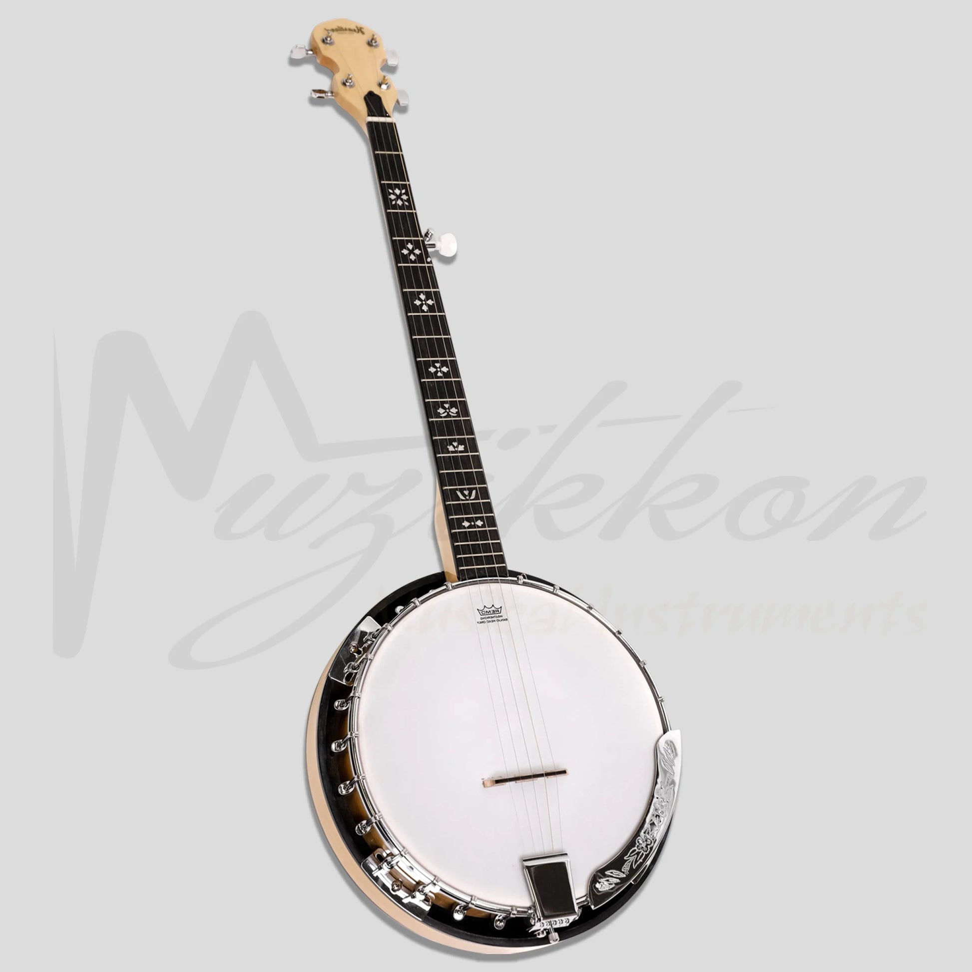 Heartland 5 String Deluxe Irish Banjo Left Handed 24 Bracket With Closed Solid Back Maple Finish