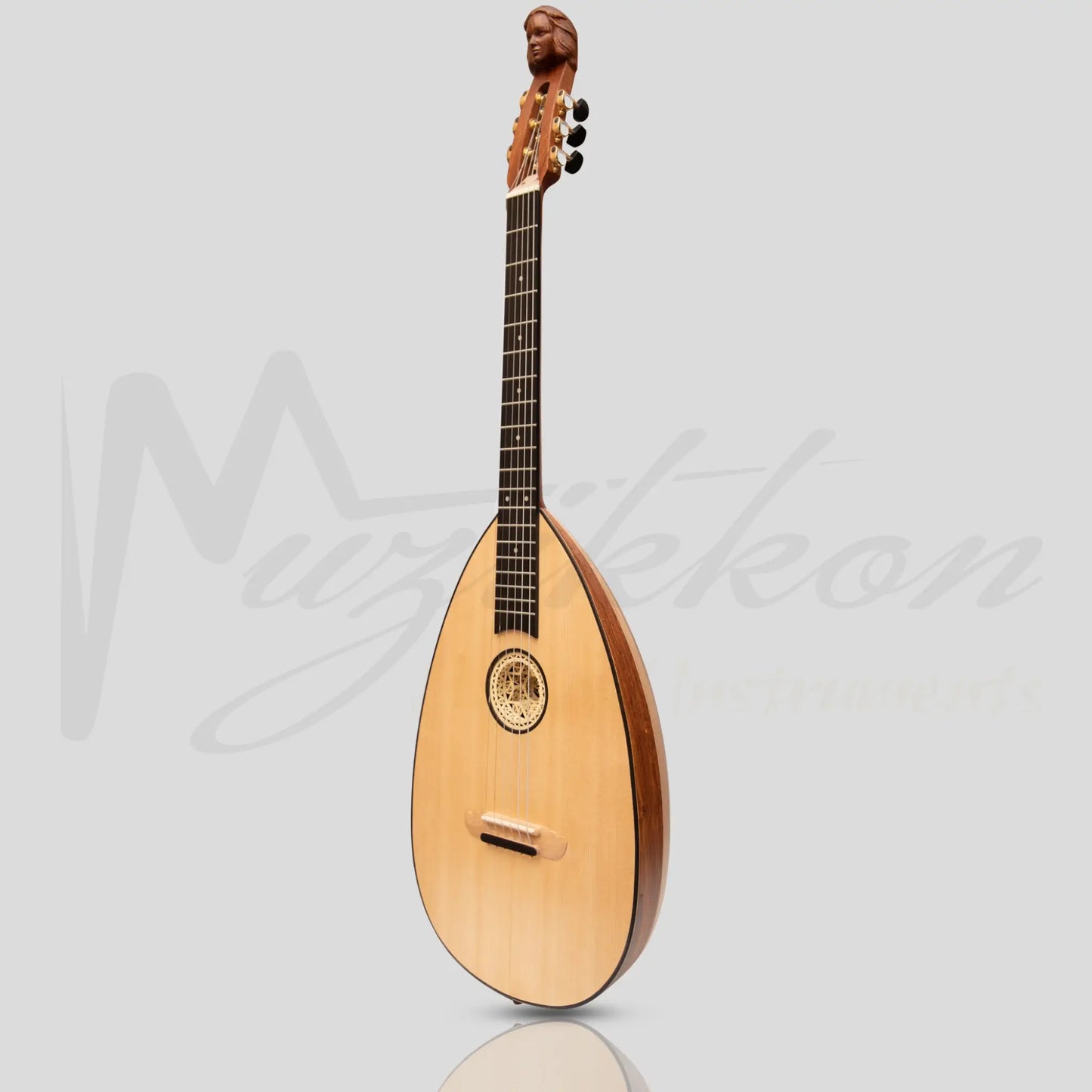 Muzikkon Lute Guitar 6 Steel Strings Variegated Lacewood Rosewood Left Handed
