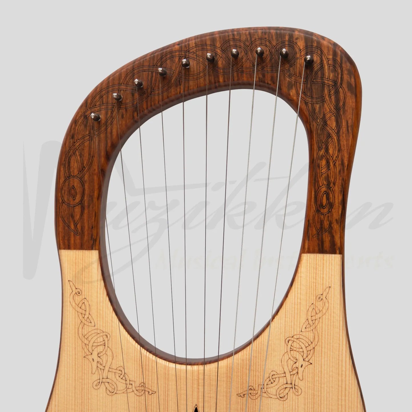 Muzikkon Lyre Harp 10 String Rosewood Engraved