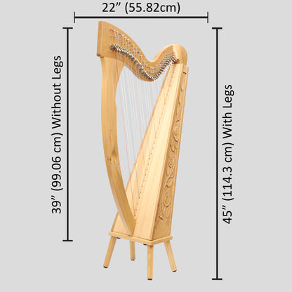 Muzikkon 29 Corde Trinity Harp Ashwood