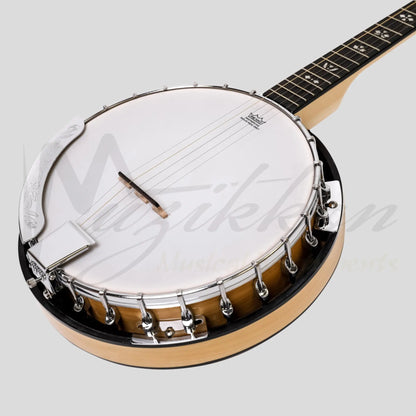 Heartland 5 String Deluxe Irish Banjo 24 Bracket With Closed Solid Back Maple Finish