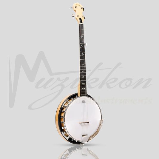 Heartland 5 String Deluxe Irish Banjo Left Handed 24 Bracket With Closed Solid Back Maple Finish