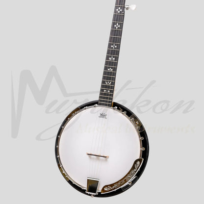 Heartland 5 String Deluxe Irish Banjo Left Handed 24 Bracket With Closed Solid Back Maple Finish