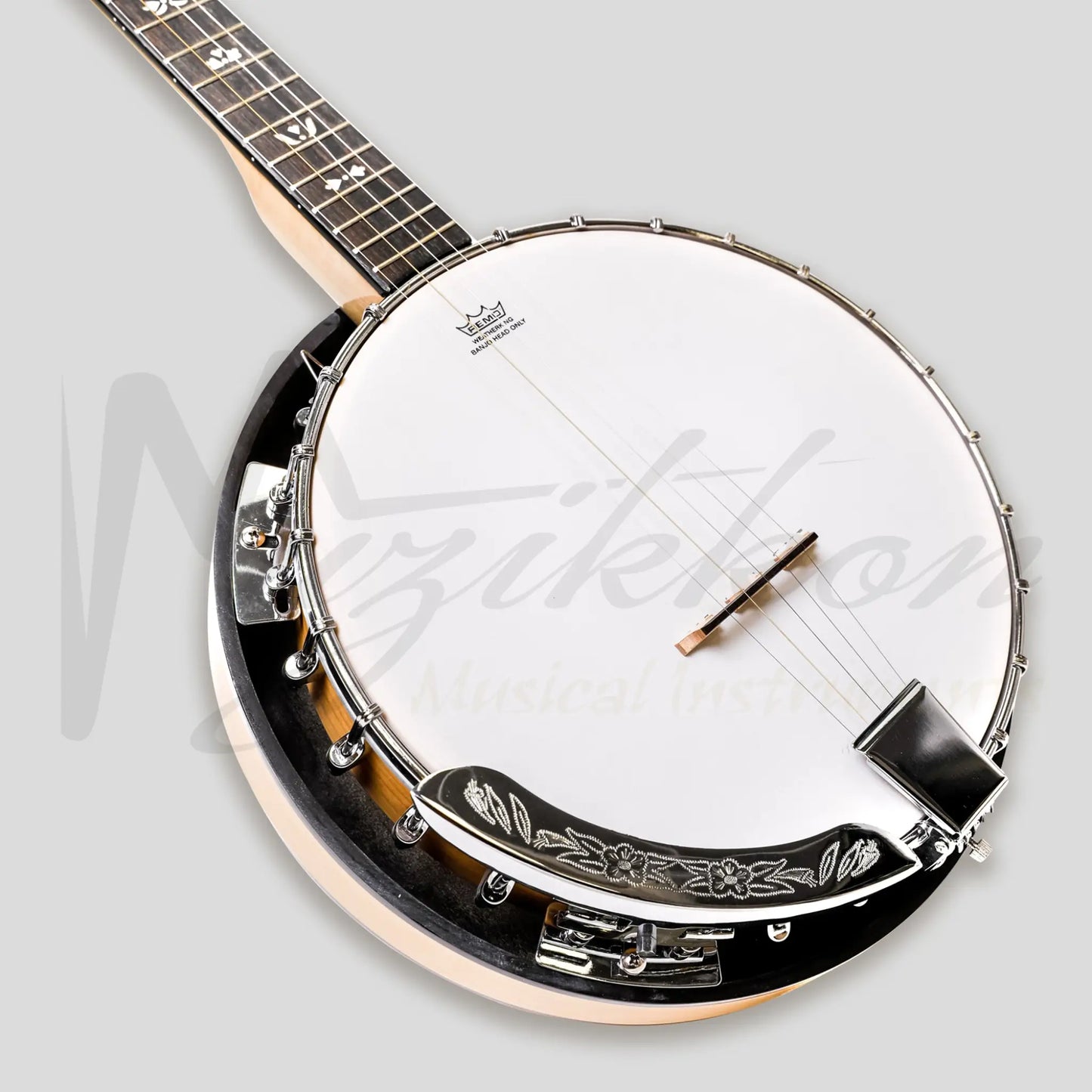 Heartland 5 String Deluxe Irish Banjo Left Handed 24 Bracket With Closed Solid Back Maple Finish