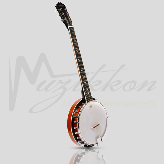 Heartland 6 String Irish Banjo Left Handed Player Series 24 Bracket With Closed Solid Back Sunburst