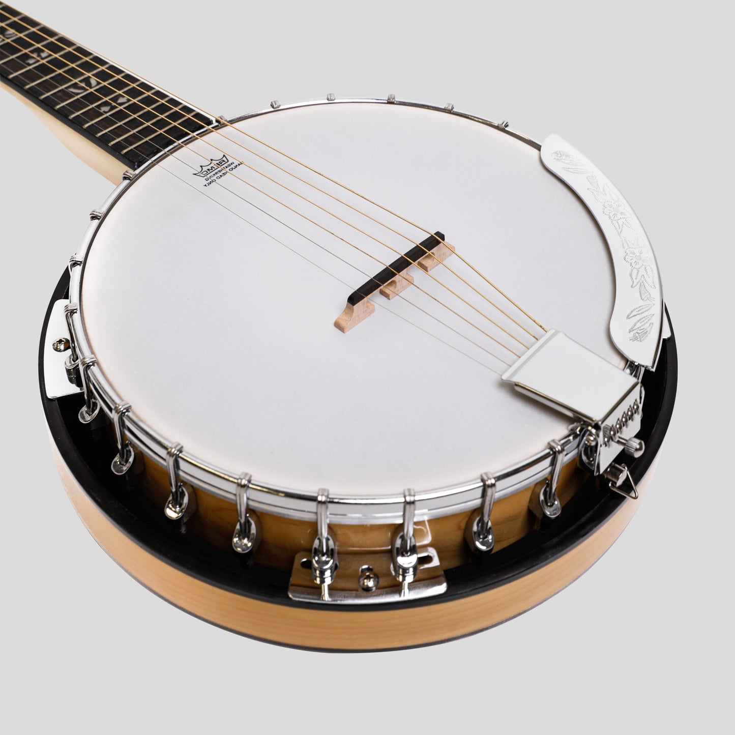 Heartland 6 String Deluxe Irish Banjo Left Handed 24 Bracket mit geschlossenem Solid Back Maple Finish