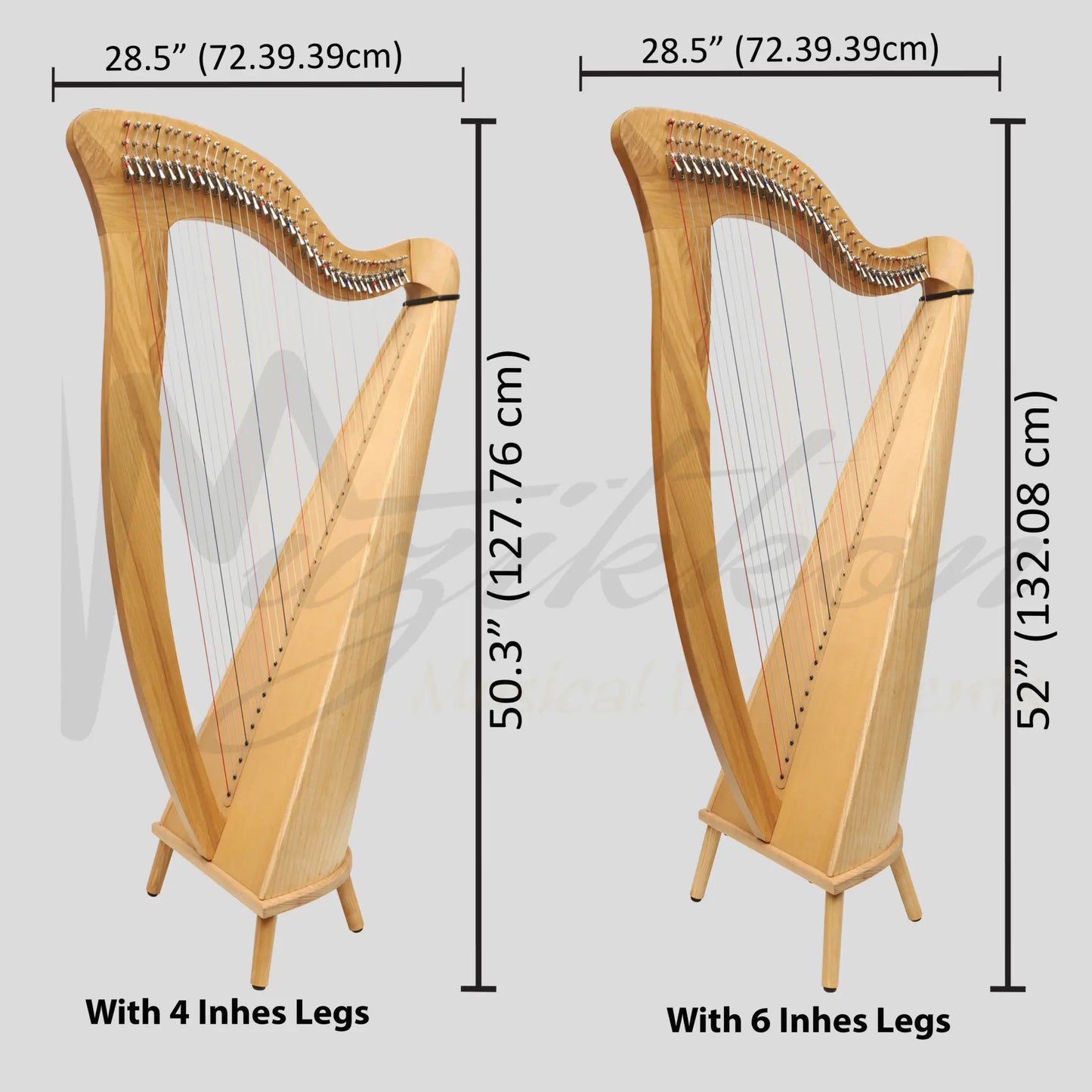 Mchugh Harp 34 Strings Ashwood Round Back