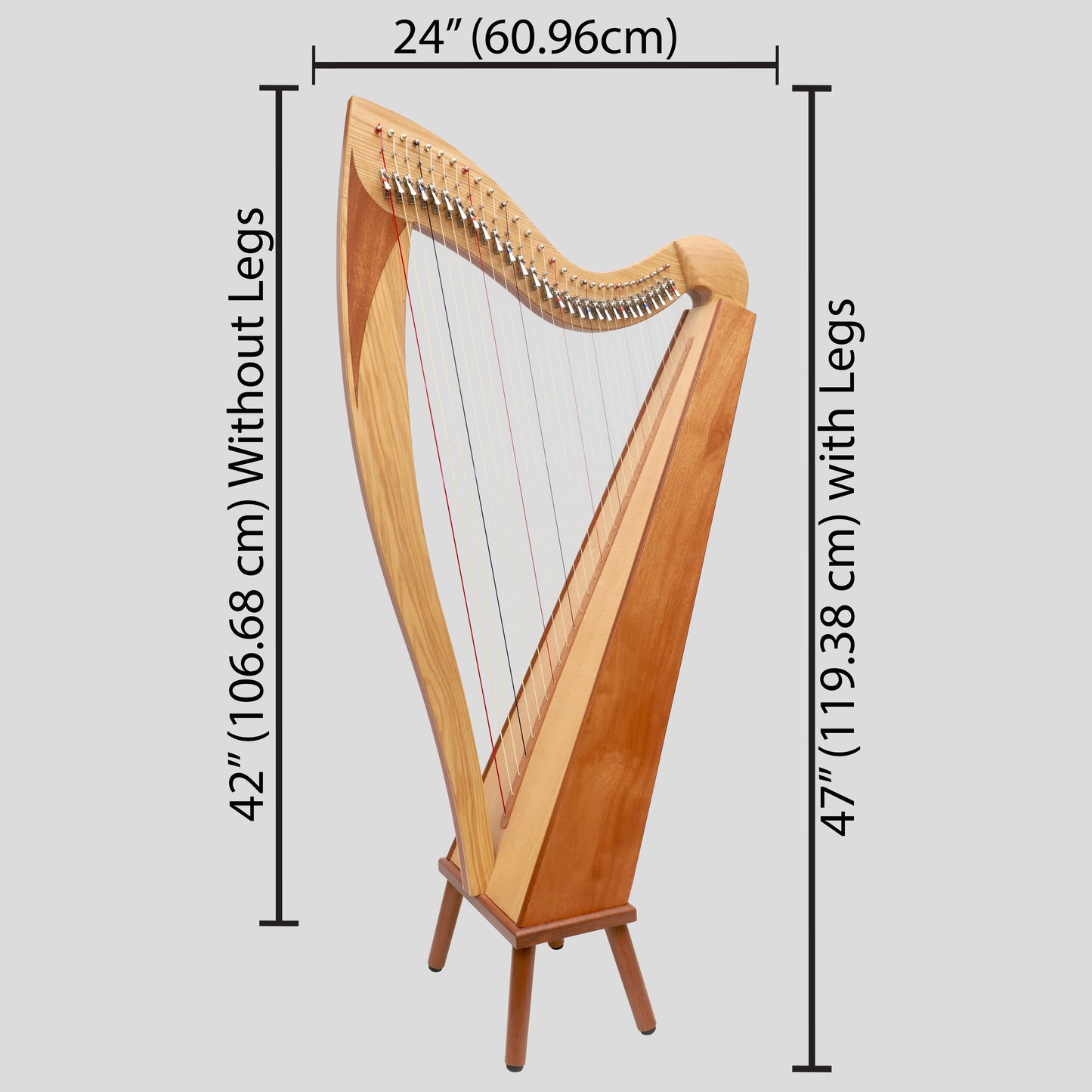 Muzikkon McHugh Atlas Harfe, 29 Saiten Squareback Eschenholz und Mahagoni