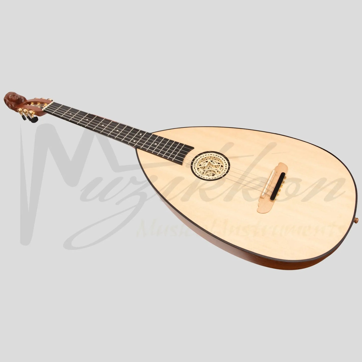 Muzikkon Lute Guitar 6 Steel Strings Variegated Lacewood Rosewood