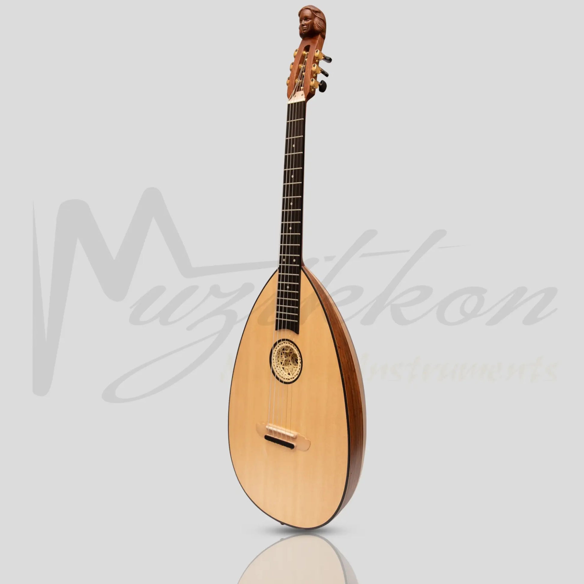 Muzikkon Lute Guitar 6 Steel Strings Variegated Lacewood Rosewood