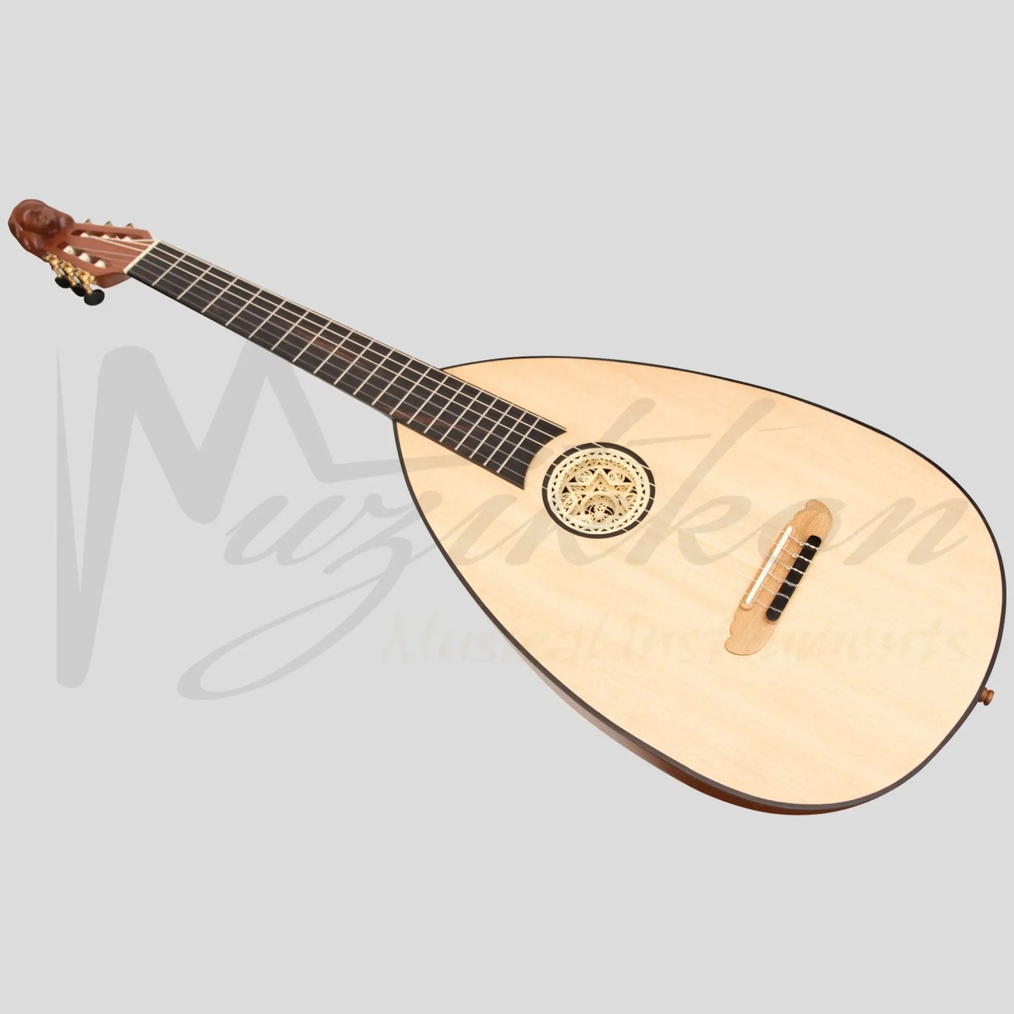 Muzikkon Lute Guitar 6 String Variegated Lacewood Rosewood Left Handed