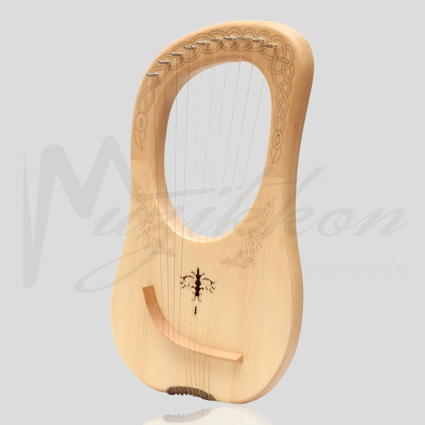 Muzikkon Lyre Harp 10 String Engraved Lacewood