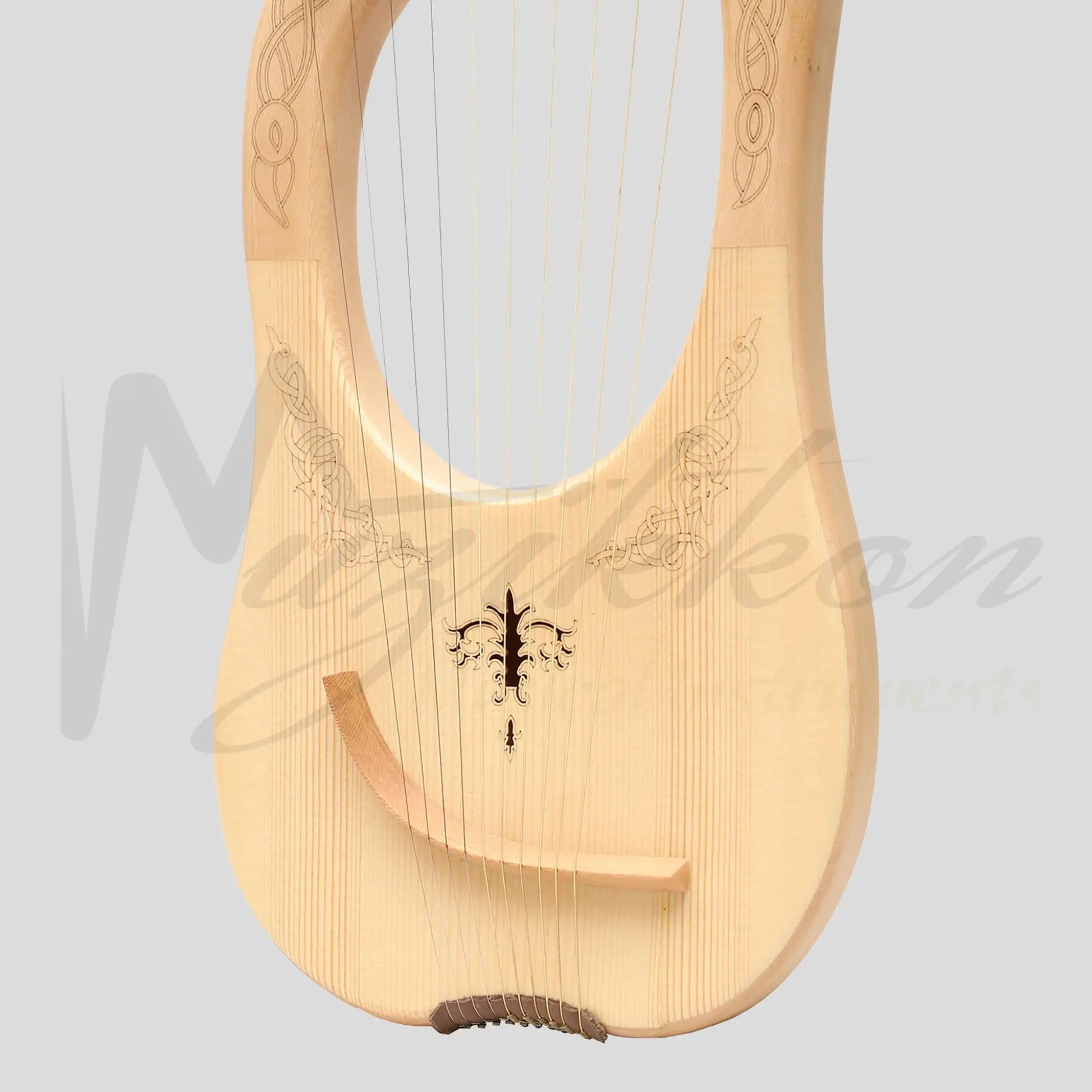 Muzikkon Lyre Harp 10 String Lacewood Engraved