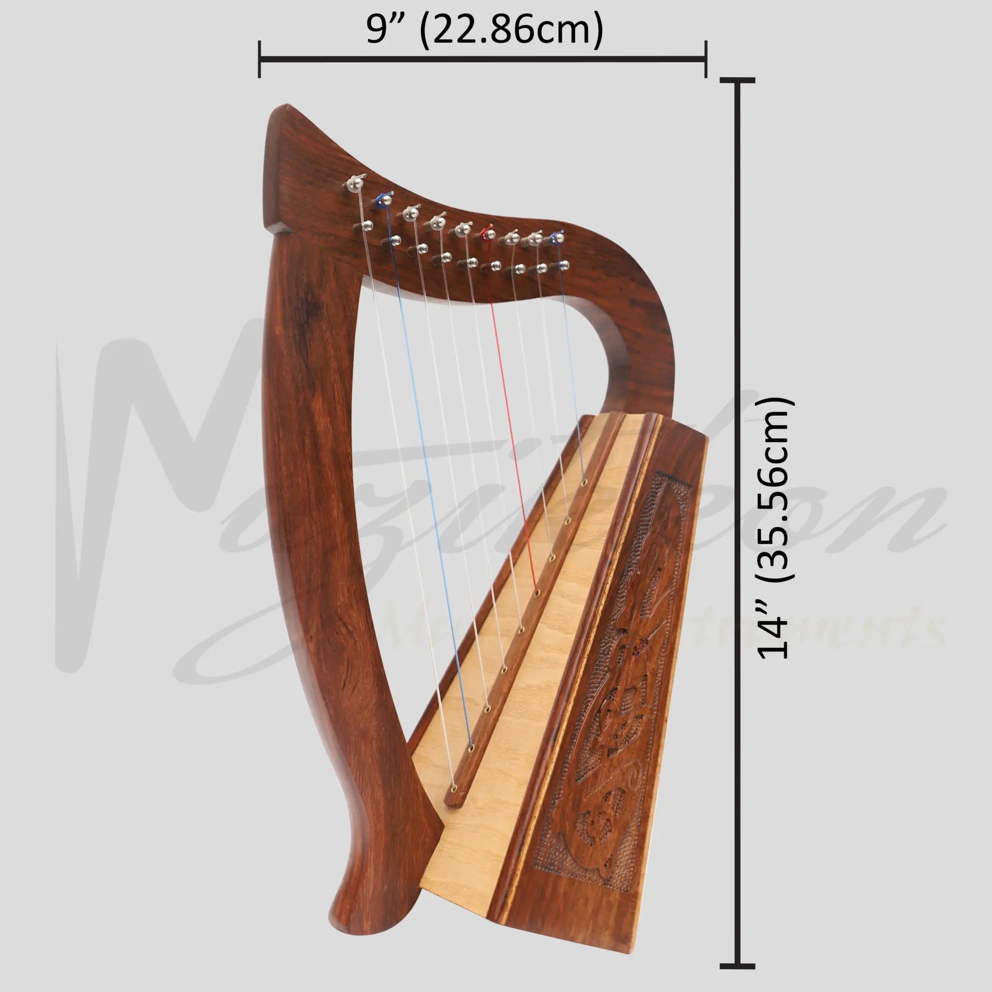 Muzikkon O’carolan Harp 9 Strings Rosewood Celtic Dragon