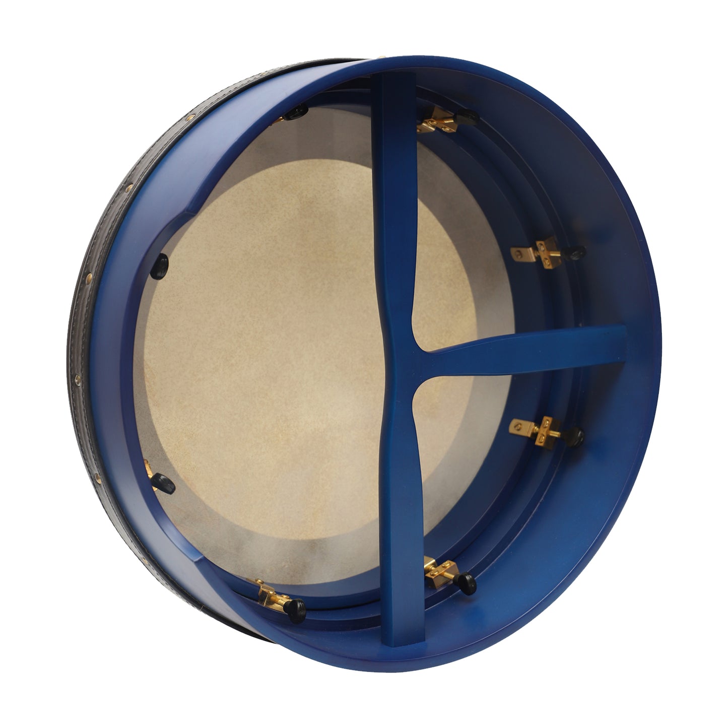 Muzikkon 16"x5" (38x12,5 cm) Premium Celtic Irish Bodhran Blue Finish mit Easy Tune System, tiefer Rand T-Bar & Taped Finish