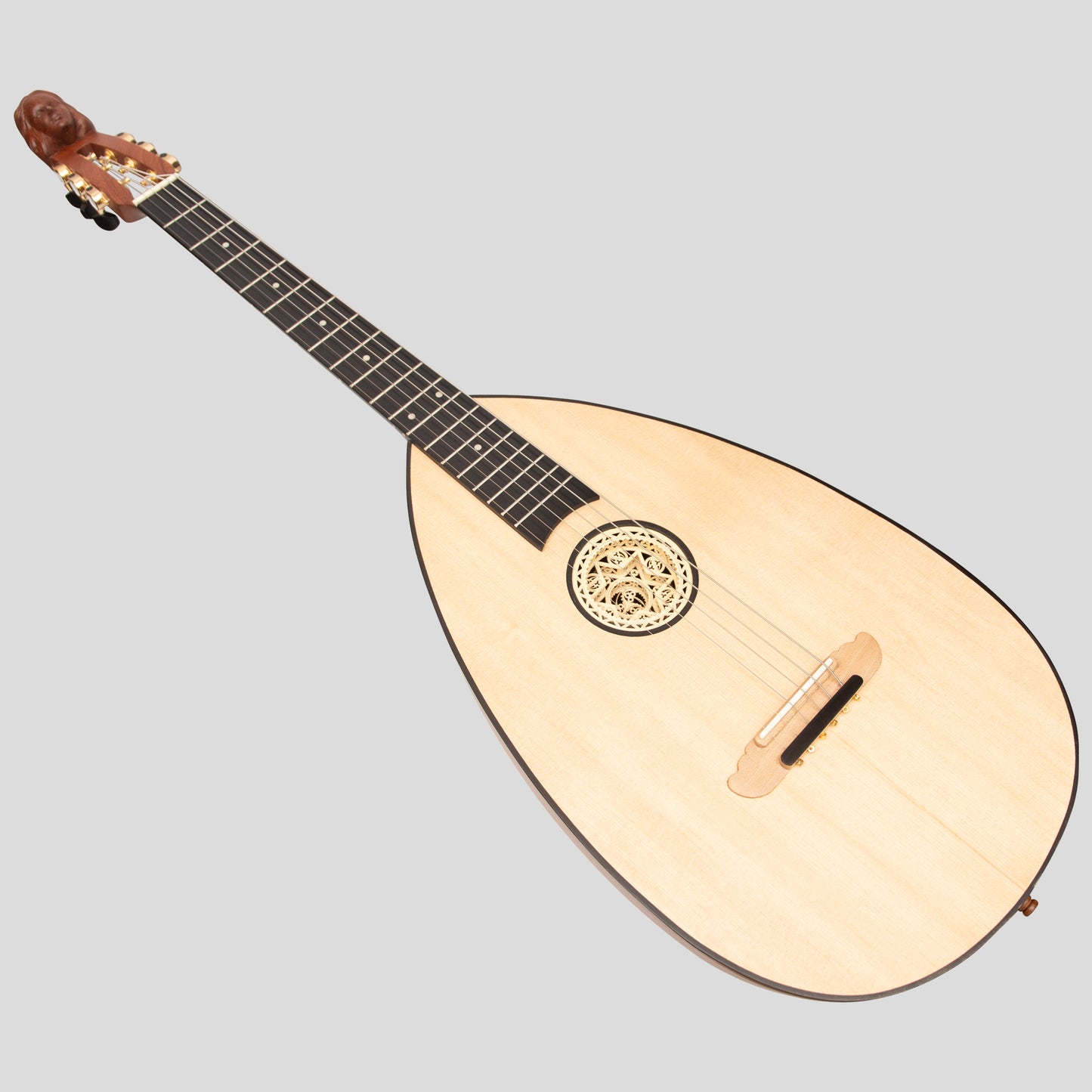 Muzikkon Liuto Guitar, 6 corde in acciaio Variegated Lacewood Palissandro Mancino