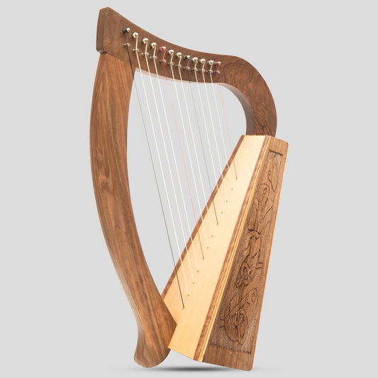 O'Carolan Harp 12 String Walnut Celtic Dragon